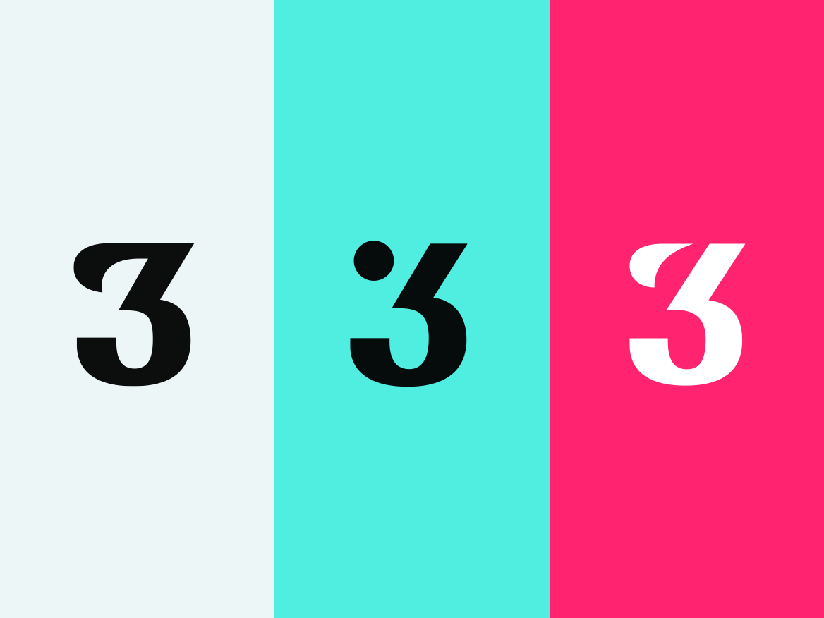 Three colored panels each displaying the number 3, representing three minutes a day
