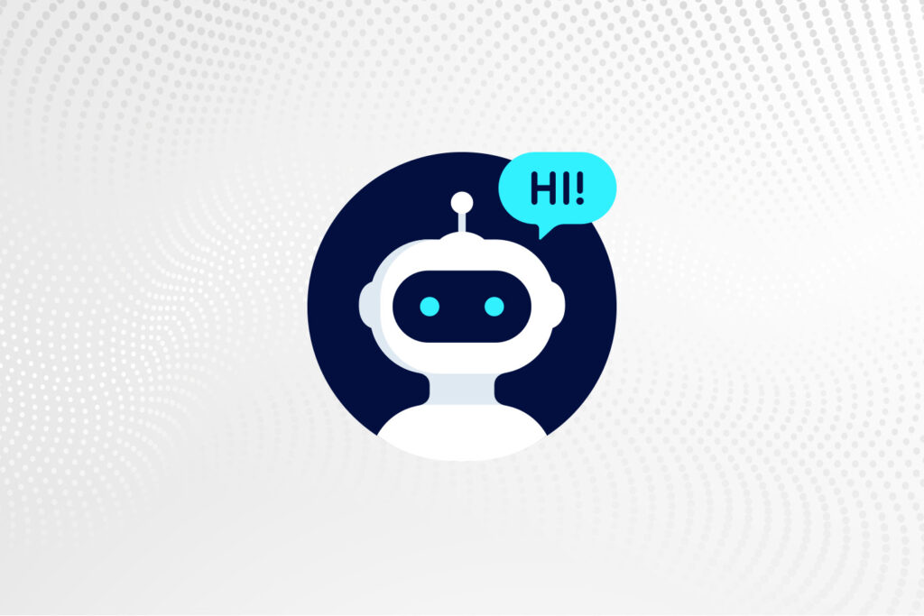 Illustration of a robot with a speech bubble that says "HI!"