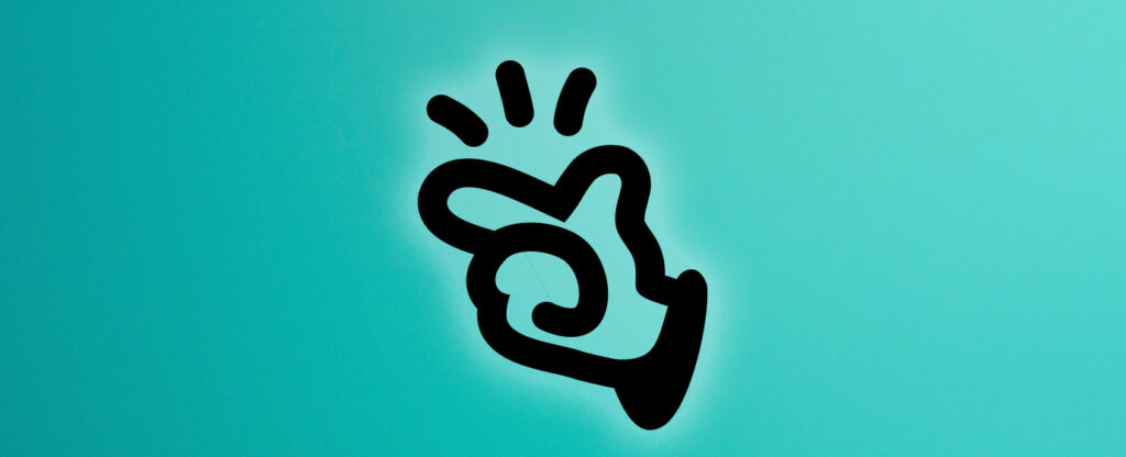 Black cartoon hand snapping fingers on a teal background.