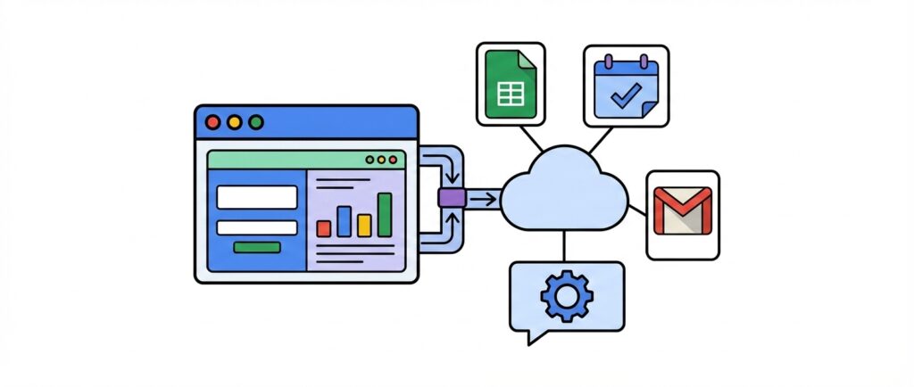 Web app connecting to Google Sheets, Google Calendar, and Gmail through Google Cloud